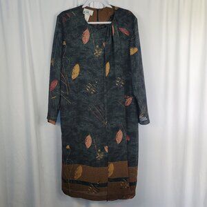 Vintage Willi of California Dress Size 16 Gray, Beige & Red Foliage Print